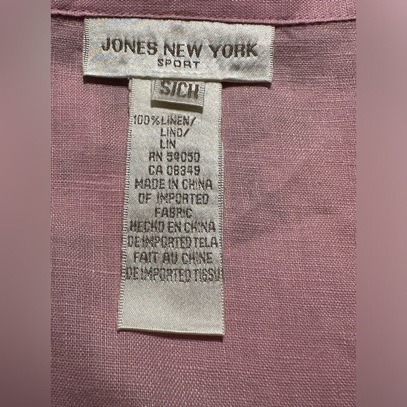 Jones New York Sport Size S 100% linen Pink roll-tab sleeve button front shirt - Picture 6 of 8
